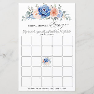 Navy Blue Slate Dusty Blush Bridal Shower Bingo