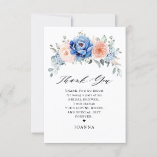 Navy Blue Slate Dusty Blush Pink Bridal Shower Thank You Card