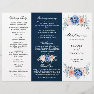Navy Blue Slate Dusty Blush Pink Wedding Pogram