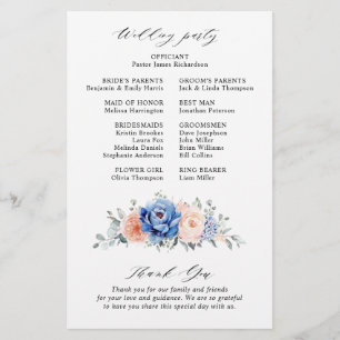 Navy Blue Slate Dusty Blush Pink Wedding Program