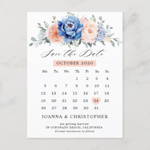 Navy Blue Slate Dusty Blush Save the date Postcard