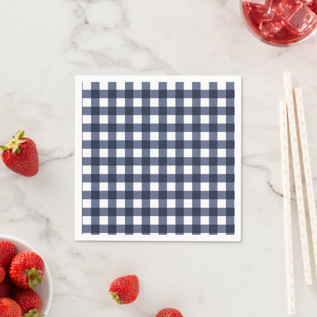 Navy Blue Small Classic Gingham Check Plaid Napkin (Insitu)