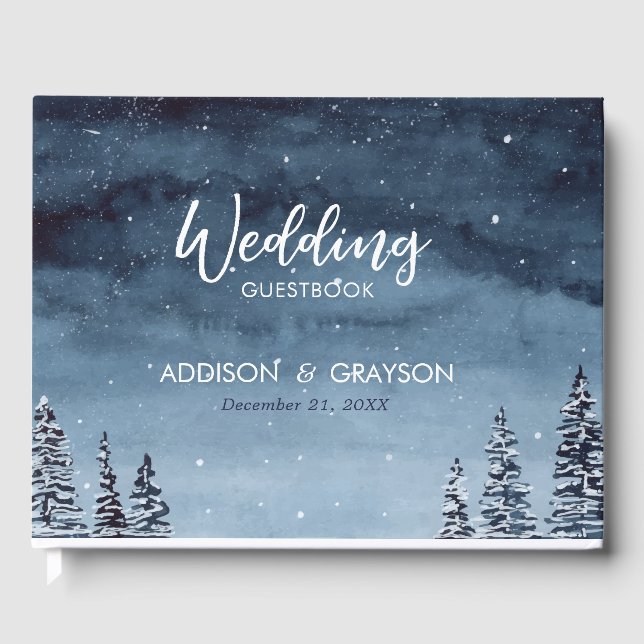 Navy Blue Snow Winter Wonderland | Guestbook (Front)