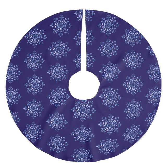 Navy Blue Snowflake Christmas Brushed Polyester Tree Skirt (Front)