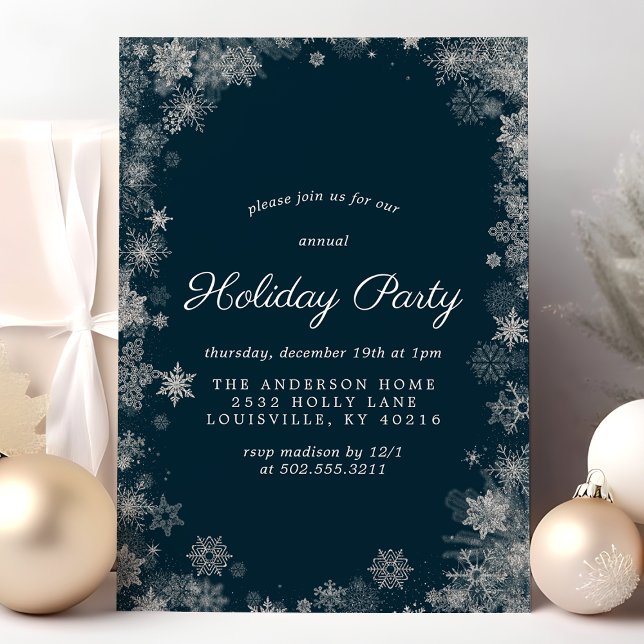 Navy Blue Snowflake Christmas Party Holiday Invitation (Creator Uploaded)