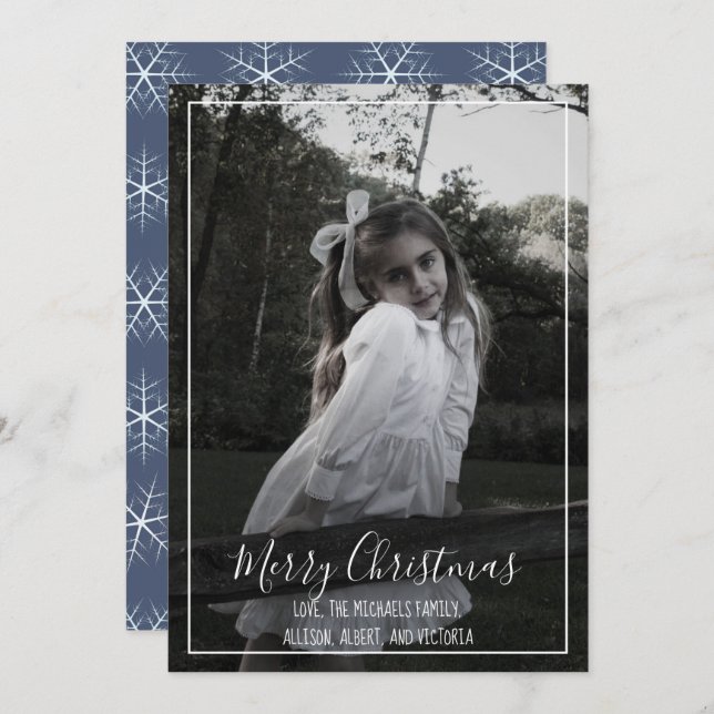Navy Blue Snowflake Christmas Photo Card 1 Photo (Front/Back)