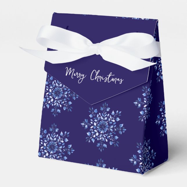 Navy Blue Snowflake Favour Boxes (Front Side)