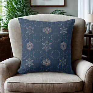 Navy Blue Snowflake Holiday Cushion