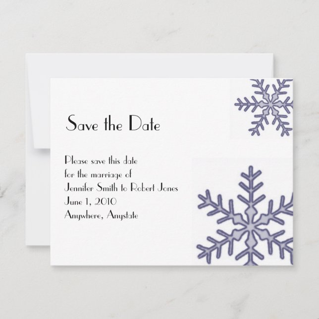 Navy Blue Snowflake Winter Wedding Save the Date (Front)