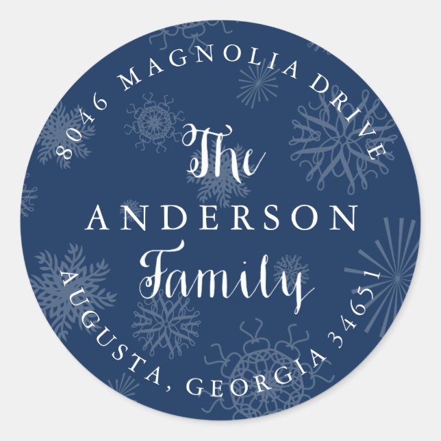 Navy Blue Snowflakes Christmas Address Label (Front)