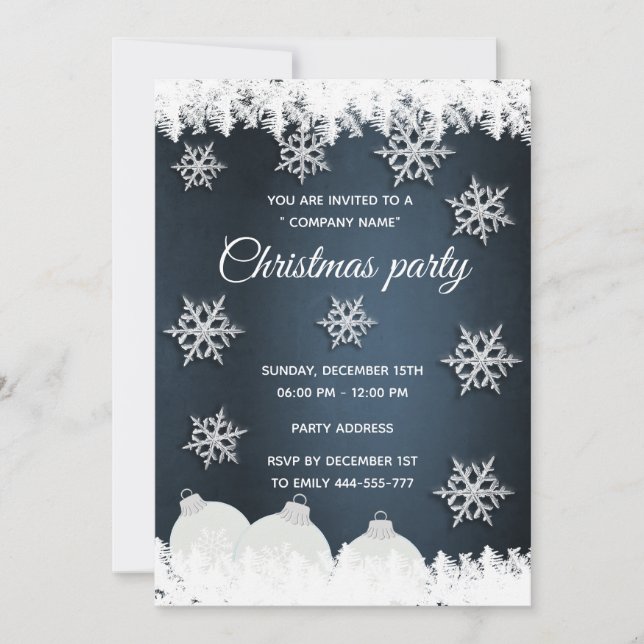 Navy blue  snowflakes corporate Christmas party Invitation (Front)