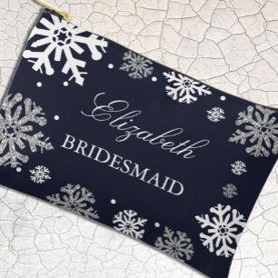 Navy Blue Snowflakes Winter Wedding Accessory Pouch