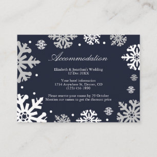 Navy Blue Snowflakes Winter Wedding Accommodation Enclosure Card