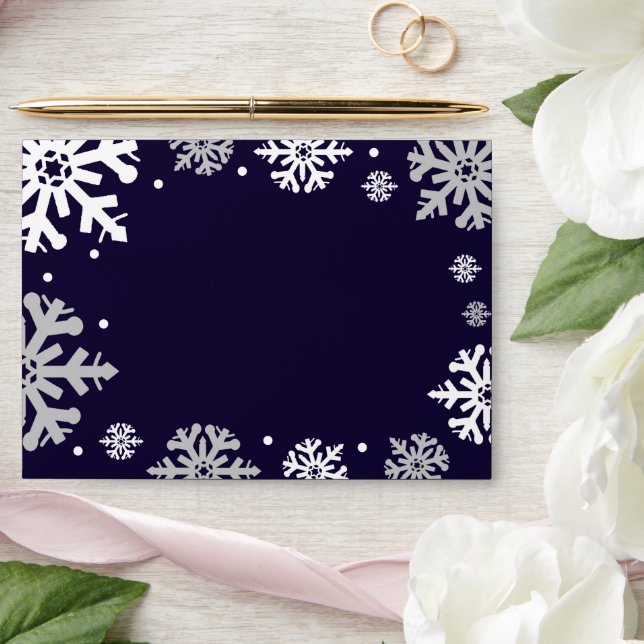 Navy Blue Snowflakes Winter Wedding Envelope (Wedding)