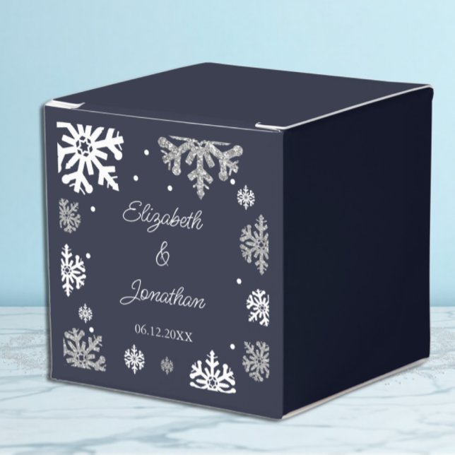 Navy Blue Snowflakes Winter Wedding Favour Box (Creator Uploaded)