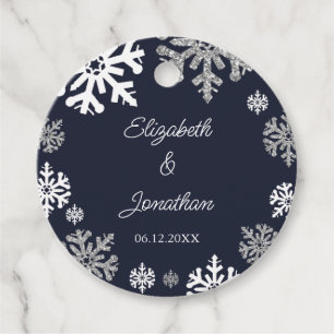 Navy Blue Snowflakes Winter Wedding Favour Tags