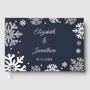 Navy Blue Snowflakes Winter Wedding Guest Book