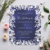 Navy blue snowflakes winter wedding invitation
