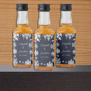 Navy Blue Snowflakes Winter Wedding Liquor Bottle Label