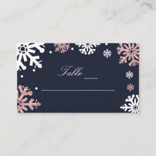 Navy Blue Snowflakes Winter Wedding Place Card