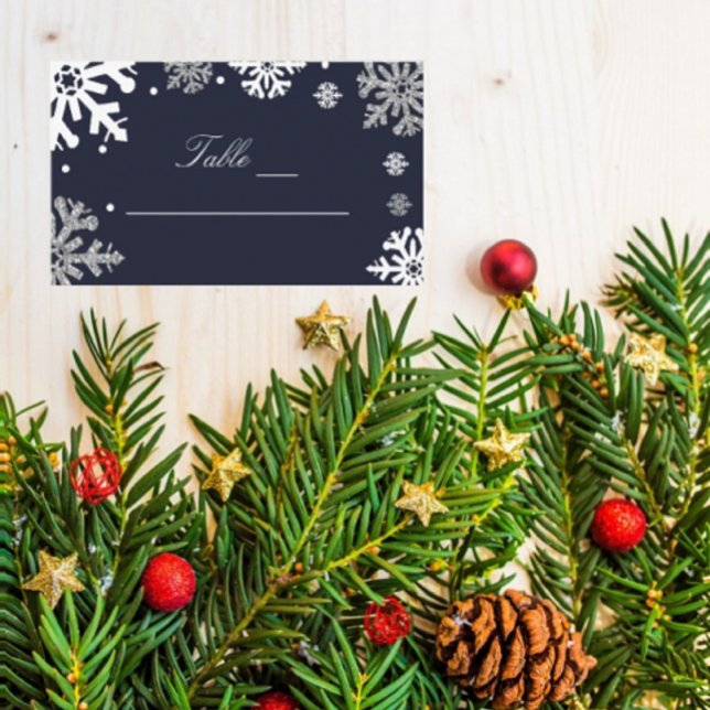 Navy Blue Snowflakes Winter Wedding Place Card (Creator Uploaded)