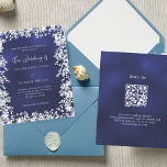 Navy blue snowflakes winter wedding QR invitation<br><div class="desc">For a classic winter wedding. A navy blue background decorated with snowflakes.  The blue colour is uneven.  Personalise and add your names and details. 

Back: add your website url to the QR code for RSVP and/or more details. 

1 sheet = 1 invitation printed edge to edge.</div>