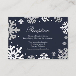 Navy Blue Snowflakes Winter Wedding Reception Enclosure Card