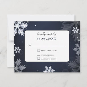 Navy Blue snowflakes winter wedding rsvp Card