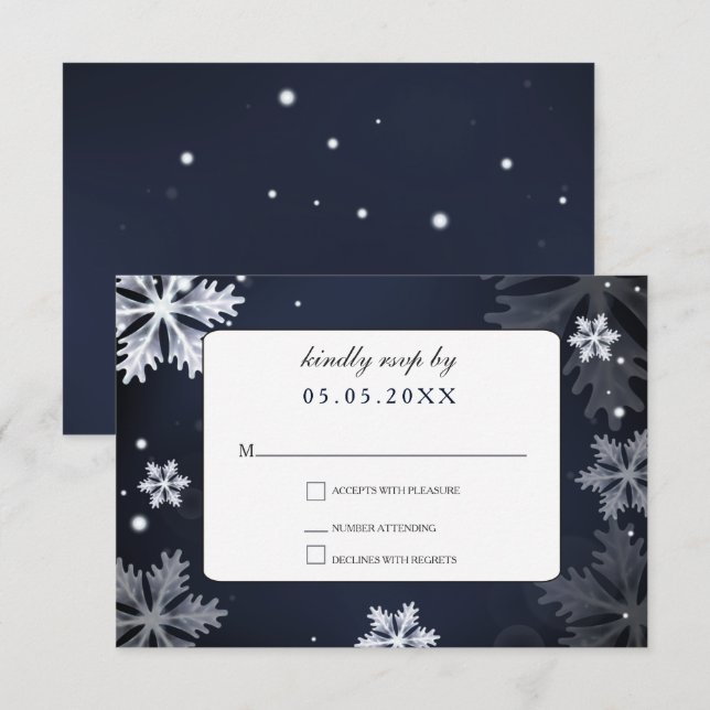 Navy Blue snowflakes winter wedding rsvp Invitation (Front/Back)