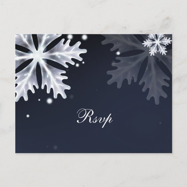Navy Blue snowflakes winter wedding rsvp Invitation Postcard (Front)