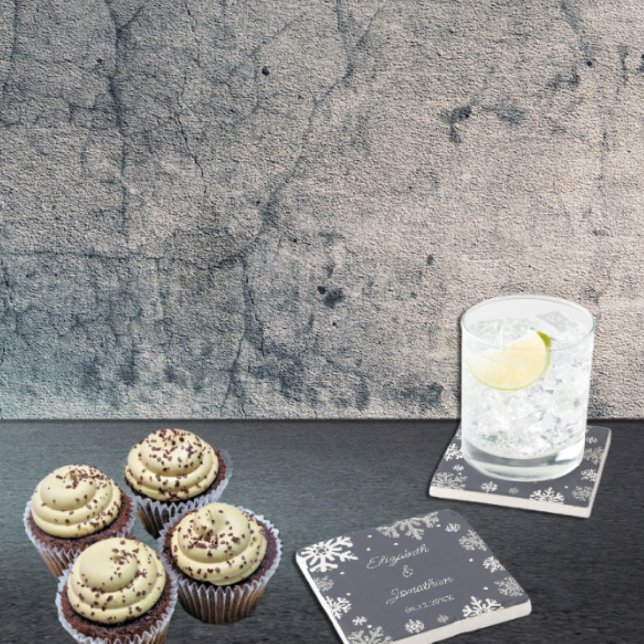 Navy Blue Snowflakes Winter Wedding Stone Coaster (Creator Uploaded)