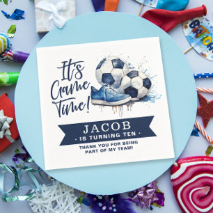 Navy Blue Soccer Kids Watercolor  Napkin