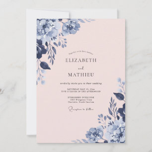 Navy Blue Soft Spring Wedding Invitation