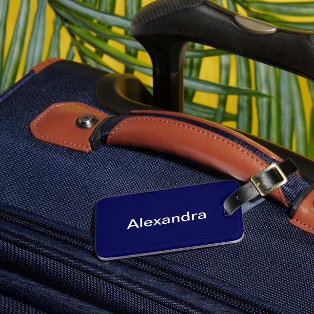 Navy Blue Solid Colour Customise It Luggage Tag (Front Insitu 3)