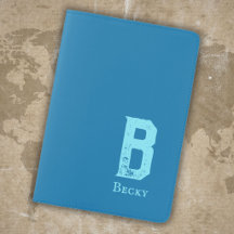 Navy blue solid colour cyan initials and name