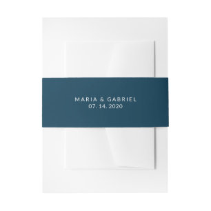 Navy Blue solid colour Personalised wedding Invitation Belly Band