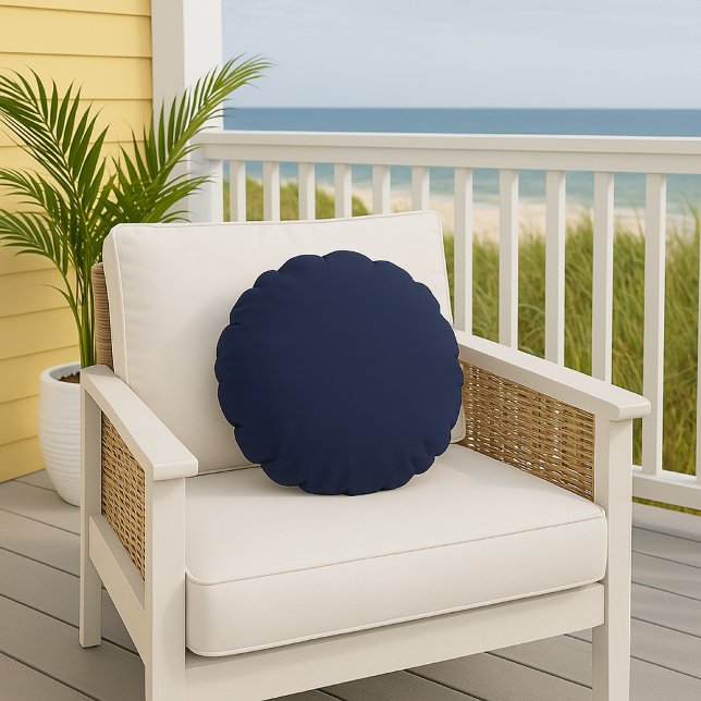 Navy Blue Solid Colour Plain Decorative Accent  Round Cushion (Creator Uploaded)