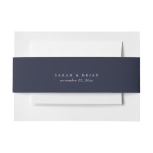 Navy Blue Solid Colour Wedding Sunflower Invitation Belly Band