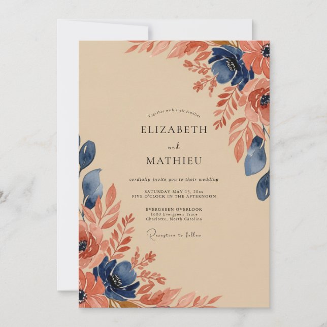 Navy Blue Sophisticated Fall Wedding Invitation (Front)