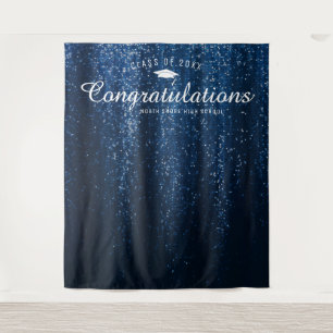 Navy Blue Sparkle Graduation Photo Booth Backdrop Tapestry