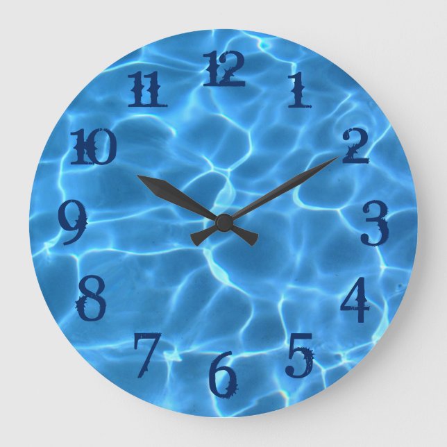 Navy Blue Splash Numbers Aqua Swimming Pool Large Clock (Front)
