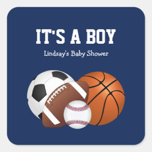Navy Blue Sports Baby Shower It's a Boy Square St Sticker