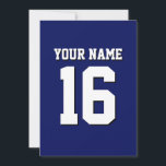 Navy Blue Sports Jersey Team Jersey Invitation<br><div class="desc">Preppy Solid Colour Navy Blue Team Jersey / Sports Jersey / Football Jersey / Rugby Jersey with Custom Name Customise this with your own name or team name and a number. You can change the size, colour and placement of the text if you need to make changes, change the colour...</div>