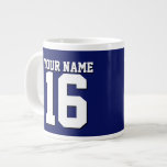 Navy Blue Sports Jersey Team Jersey Large Coffee Mug<br><div class="desc">Preppy Solid Colour Navy Blue Team Jersey / Sports Jersey / Football Jersey / Rugby Jersey with Custom Name Customise this with your own name or team name and a number. You can change the size, colour and placement of the text if you need to make changes, change the colour...</div>