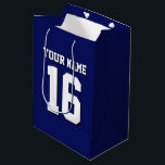 Navy Blue Sports Jersey Team Jersey Medium Gift Bag<br><div class="desc">Preppy Solid Colour Navy Blue Team Jersey / Sports Jersey / Football Jersey / Rugby Jersey with Custom Name Customise this with your own name or team name and a number. You can change the size, colour and placement of the text if you need to make changes, change the colour...</div>