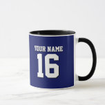 Navy Blue Sports Jersey Team Jersey Mug<br><div class="desc">Preppy Solid Colour Navy Blue Team Jersey / Sports Jersey / Football Jersey / Rugby Jersey with Custom Name Customise this with your own name or team name and a number. You can change the size, colour and placement of the text if you need to make changes, change the colour...</div>