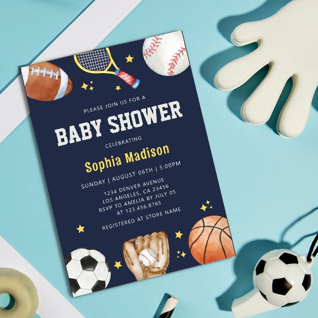 Navy Blue Sports Theme Baby Shower  Invitation (Creator Uploaded)
