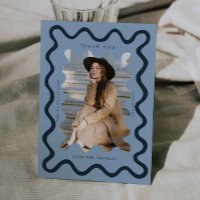 Navy Blue Squiggly Wavy Frame Graduation Thank You