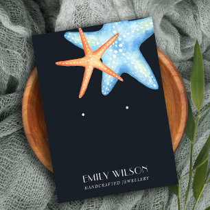 NAVY BLUE STAR FISH AQUATIC STUD EARRING DISPLAY BUSINESS CARD