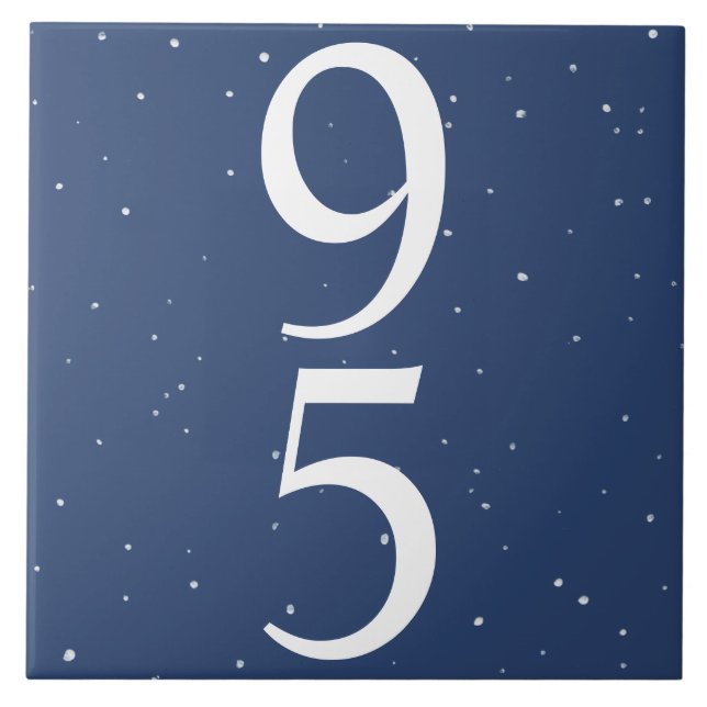 Navy Blue Star Starry Night Two Number House # Tile (Front)